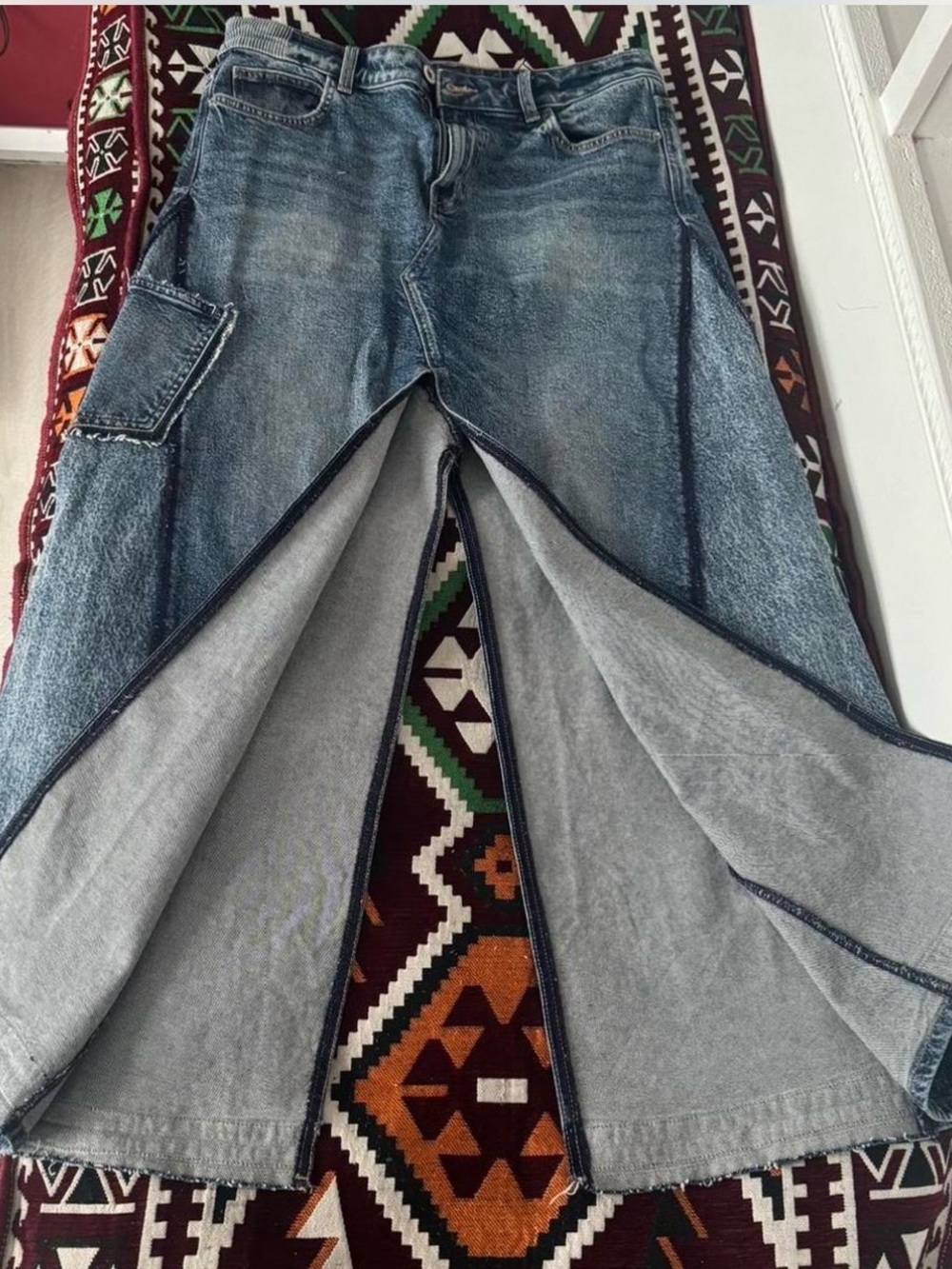 Zara Wide-Leg Split Hem Denim Skirt - Faded Blue